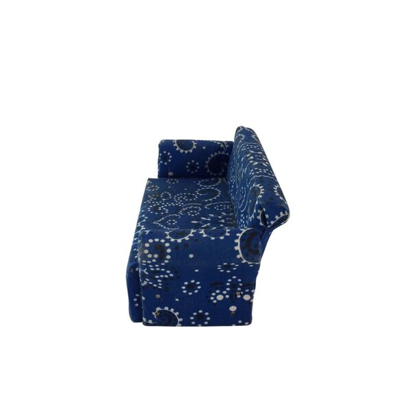 Miniature Dollhouse Blue Paisley Couch Arm Chair Set of 3 Wood Fabric Handmade - Picture 8 of 15